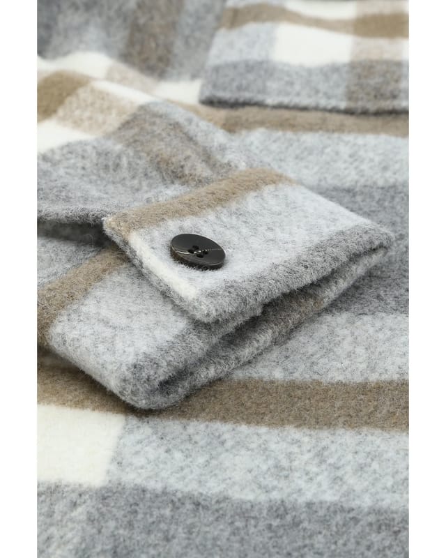 Azura Exchange Azura Exchange Women's Oversized Plaid Wool Shirt - Gray in Brown - 2