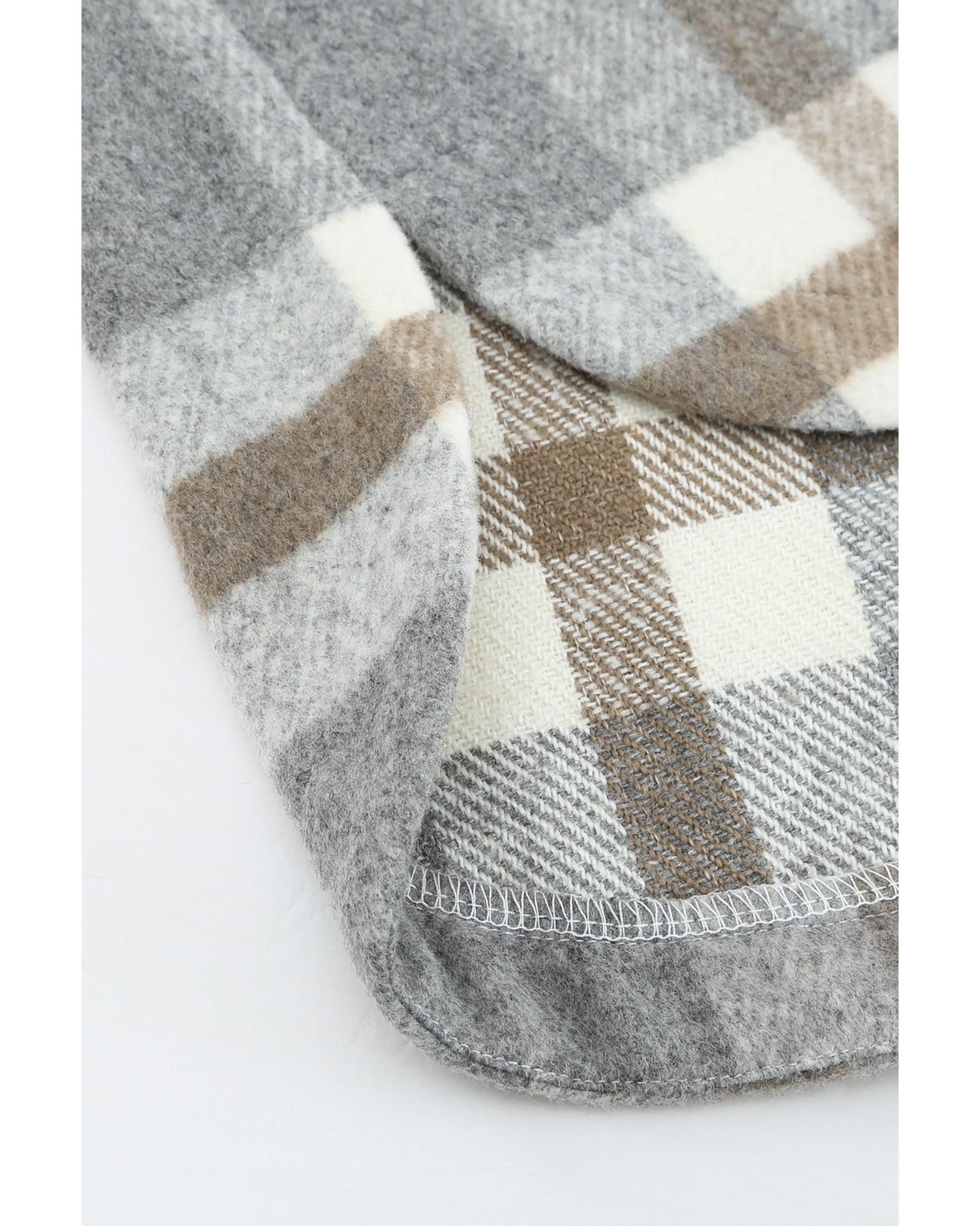 Azura Exchange Azura Exchange Women's Oversized Plaid Wool Shirt - Gray in Brown - 4