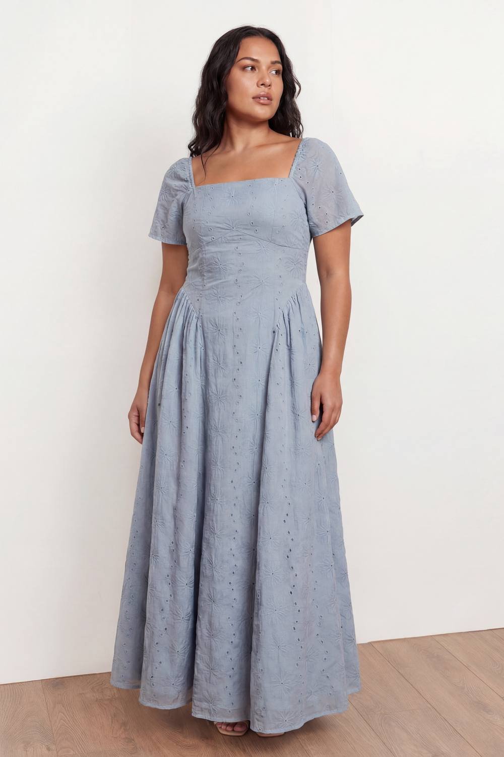 Lovedrobe Lovedrobe Women's Broderie Angel Sleeve Maxi Dress in Baby Blue - 2