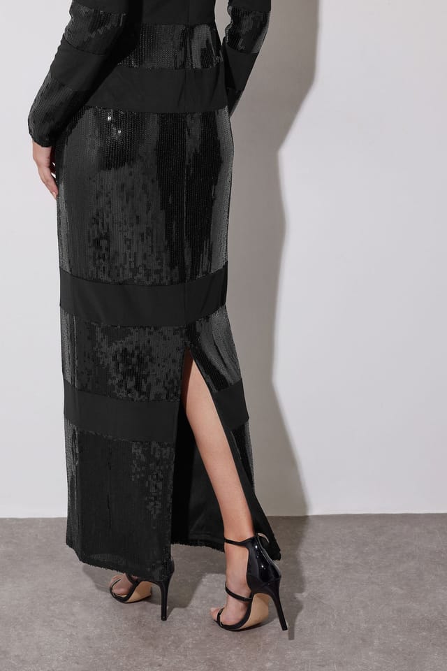 Star By Julien Macdonald Star by Julien Macdonald Women's Sequin Stripe Maxi Dress in Black - 3