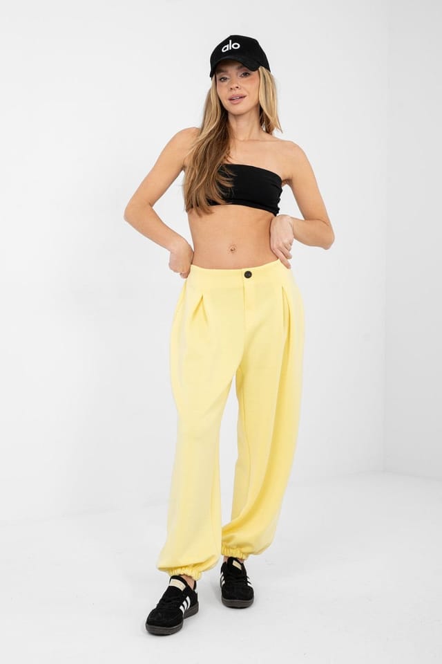 Love Lace Love Lace Women's Pleated Jogger Sweatpants in Yellow - 2