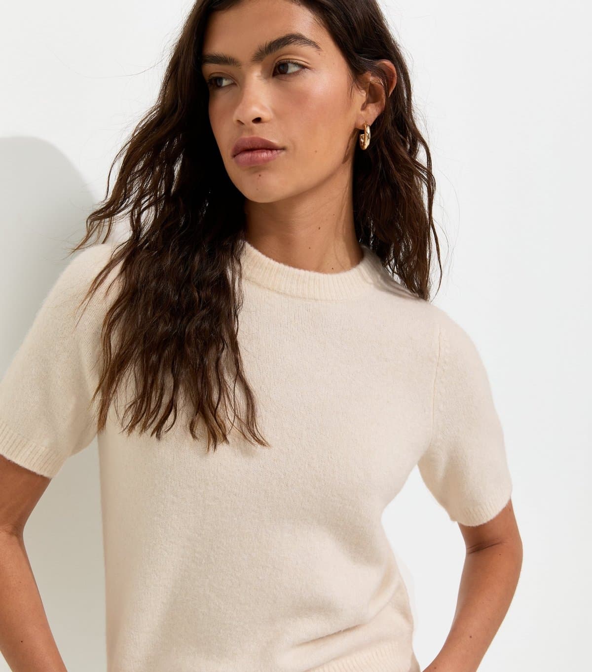 New Look Women's Cream Short Sleeve Midweight Knit T-Shirt New Look