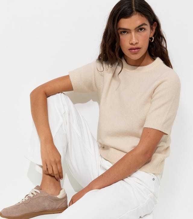 New Look Women's Cream Short Sleeve Midweight Knit T-Shirt New Look - 2