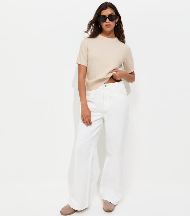 New Look Women's Cream Short Sleeve Midweight Knit T-Shirt New Look - 3