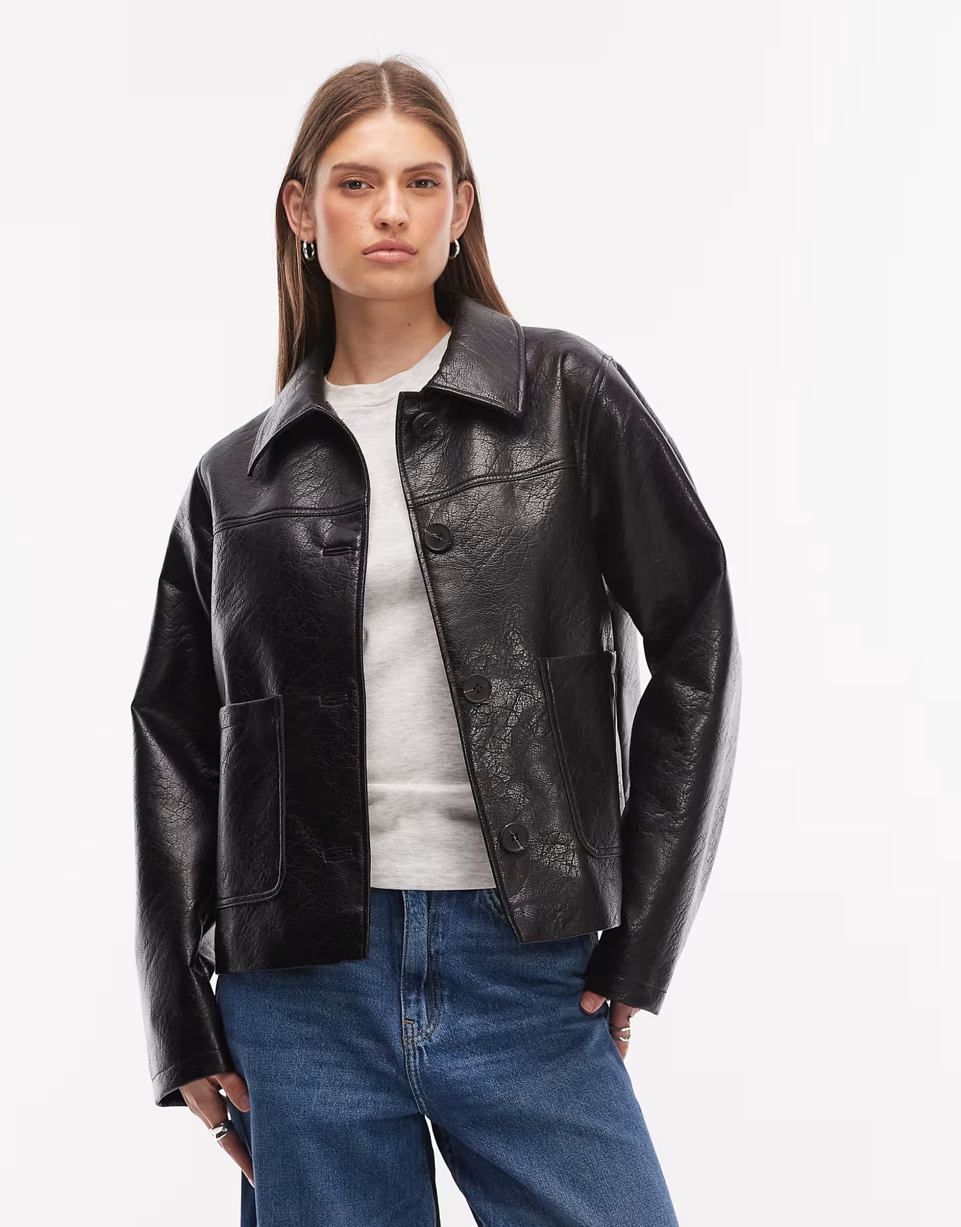 ASOS ASOS DESIGN leather look harrington jacket in black