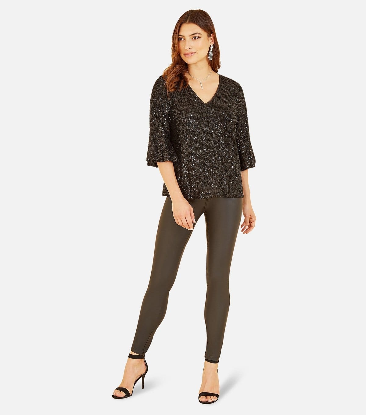 Yumi Women's Black Sequin Flared Sleeve Top Yumi New Look - 4
