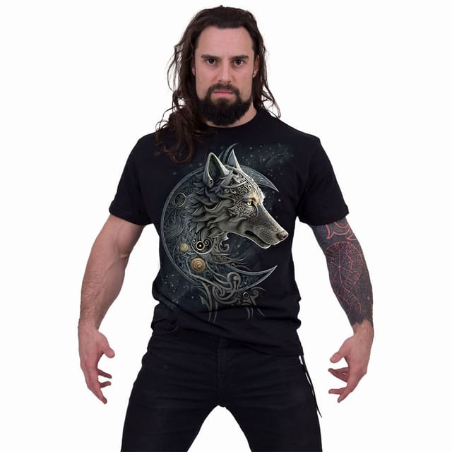 Spiral Direct Spiral Direct Men's Celtic Wolf Back Print T-Shirt in Black - 3