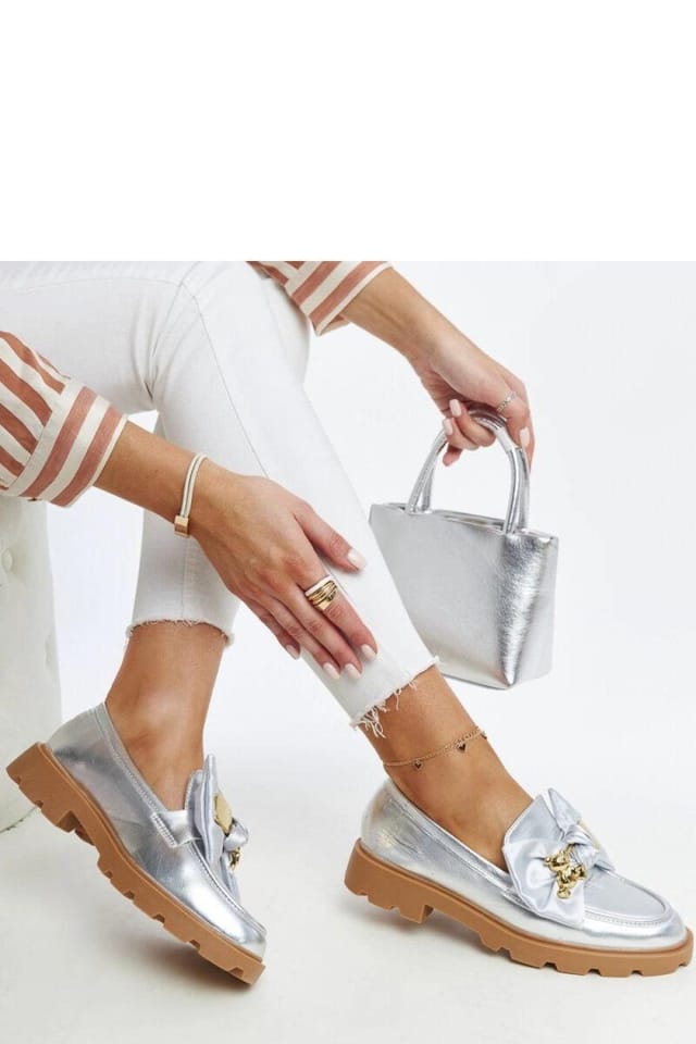 Love Lace Love Lace Women's Half Shoes Silver Synthetic Moccasin Slip On Decorative Buckle - 2