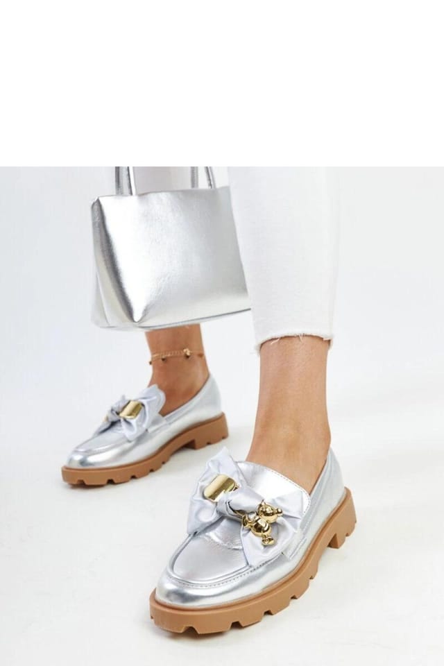 Love Lace Love Lace Women's Half Shoes Silver Synthetic Moccasin Slip On Decorative Buckle - 3