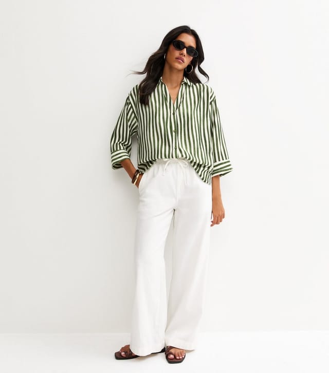 New Look Women's Green Striped 3/4 Sleeve Shirt New Look - 3