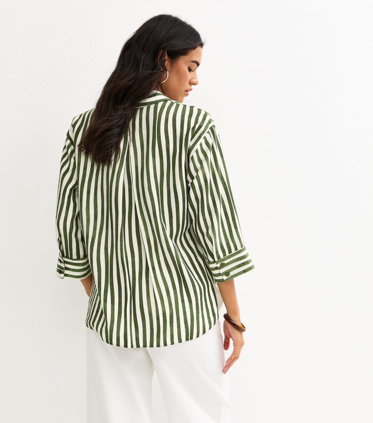 New Look Women's Green Striped 3/4 Sleeve Shirt New Look - 4