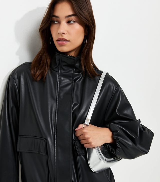 New Look Women's Black Faux Leather High Neck Jacket New Look - 2