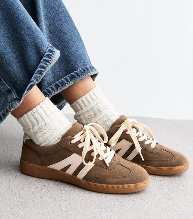New Look Women's Brown Faux Suede Panelled Trainers Vegan New Look - 2
