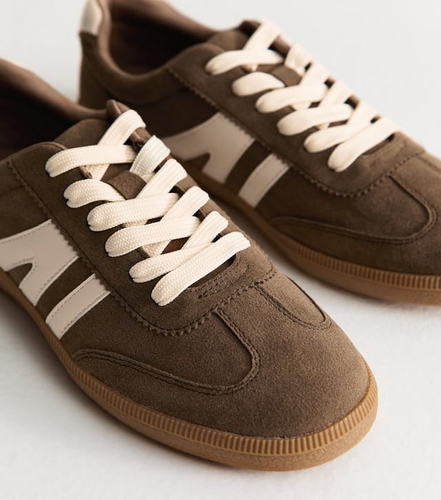 New Look Women's Brown Faux Suede Panelled Trainers Vegan New Look - 3