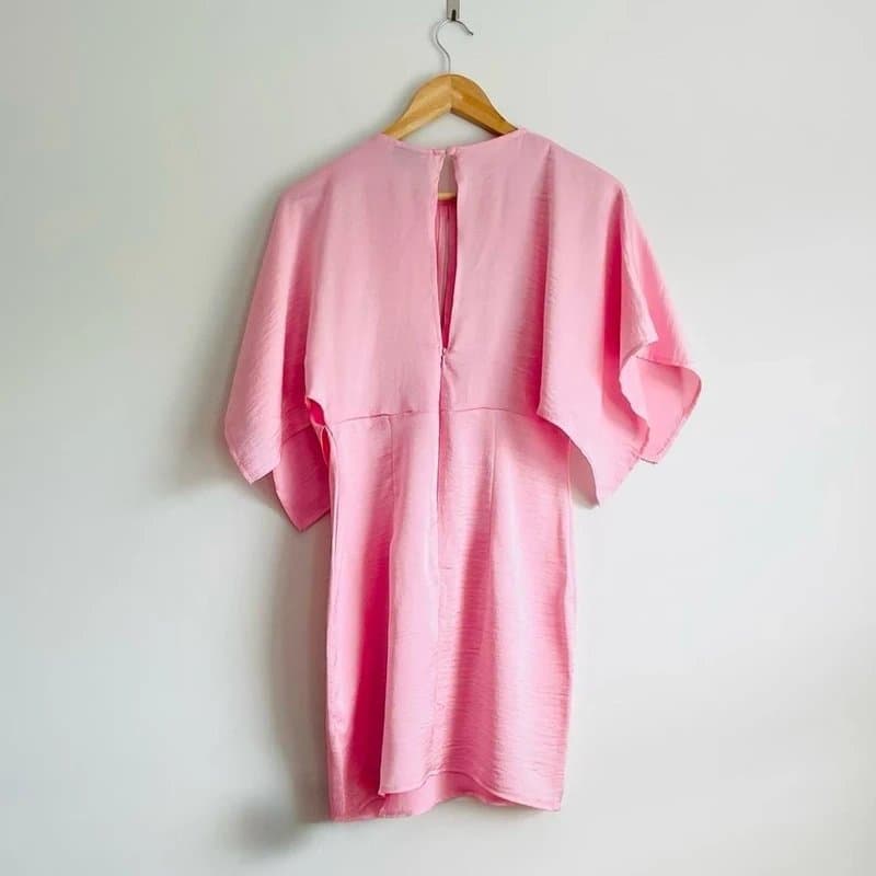 ASOS Design Asos pale pink satin mini dress with flared sleeves Size 8
