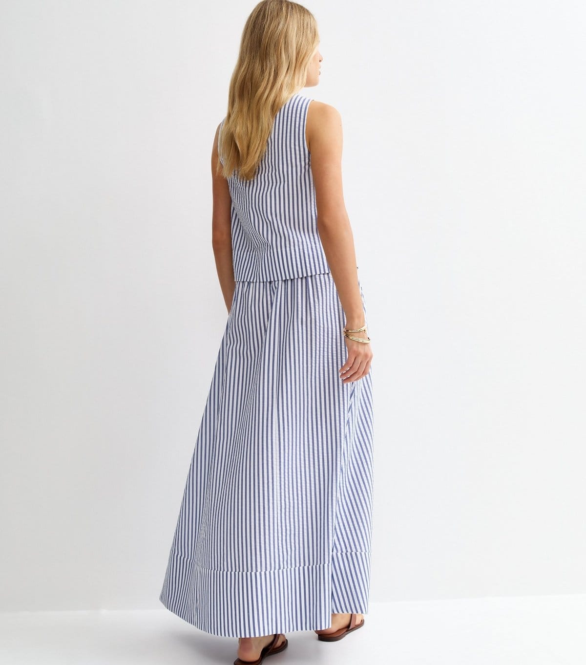 New Look Women's Blue Striped Cotton Seersucker Circle Maxi Skirt New Look - 4