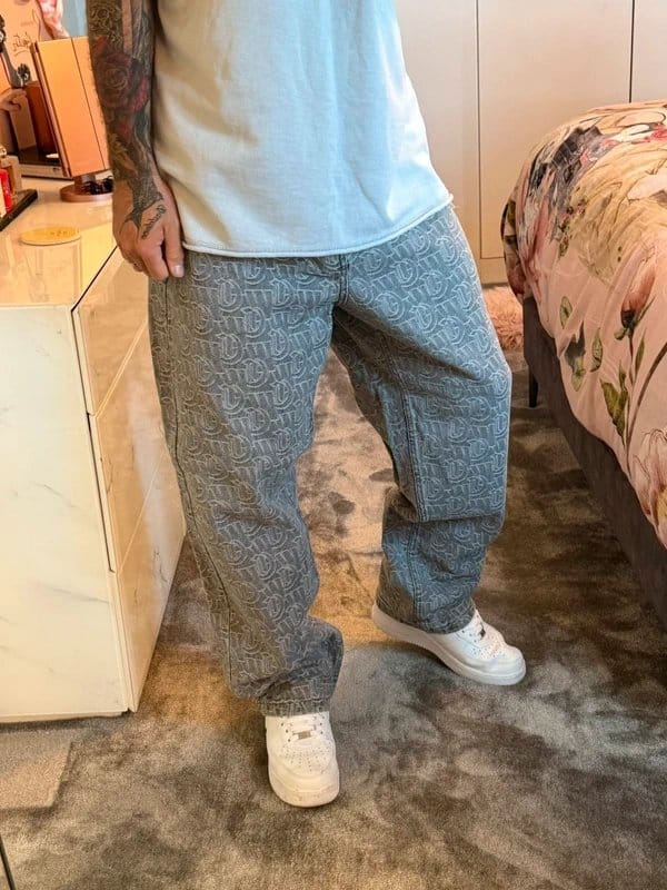 Bershka Grey Monogram Baggy Jeans W31