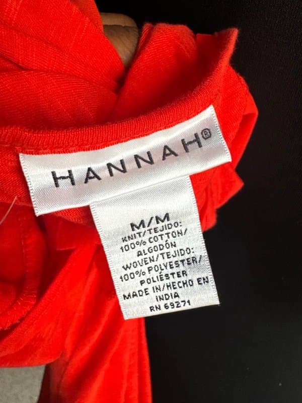 Hannah Vintage Hannah 100% Cotton Red Short Sleeve Top – UK Size M – Summer Essential