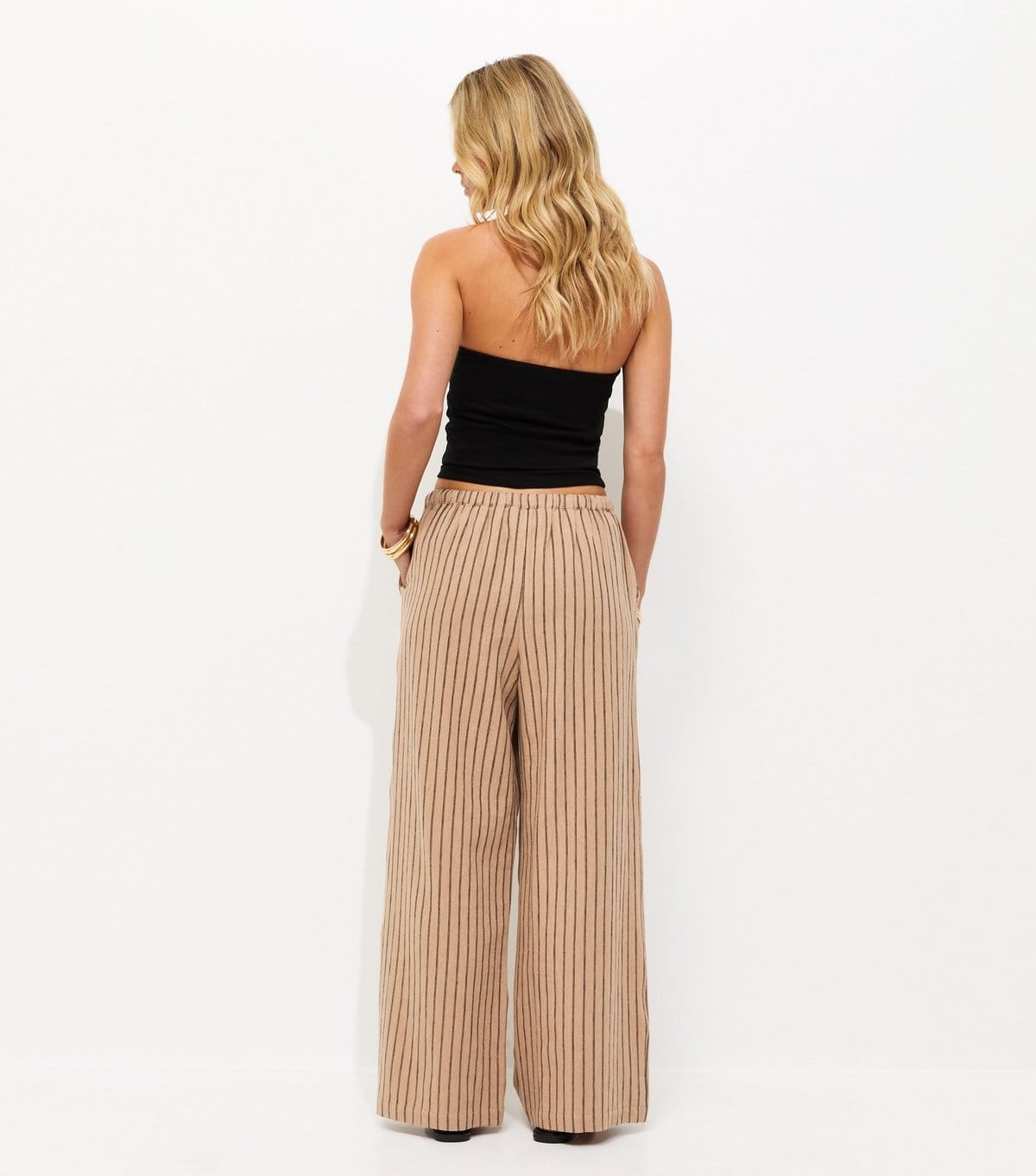 New Look Women's Petite Brown Striped Cotton Wide Leg Trousers New Look - 4