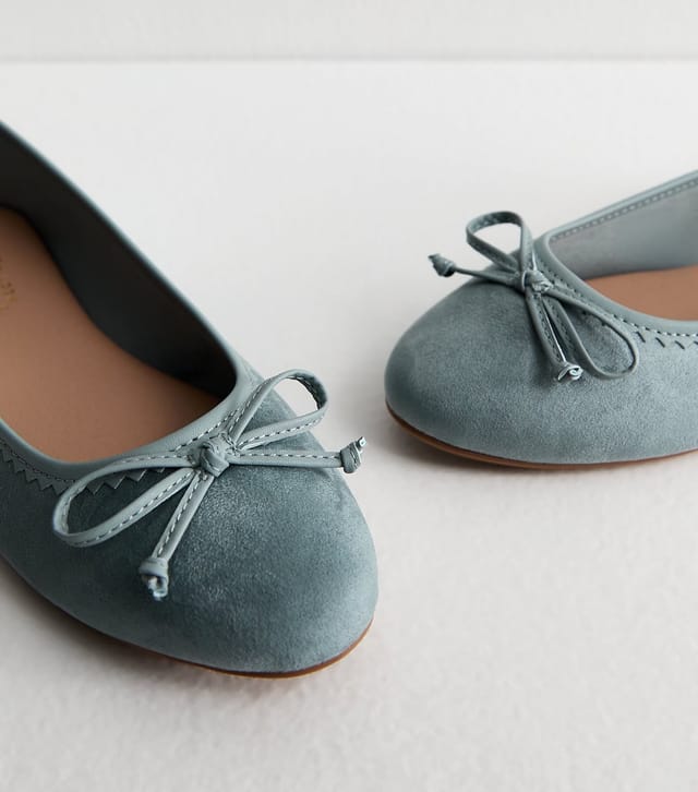 New Look Women's Light Blue Faux Suede Ballerina Pumps Vegan New Look - 3