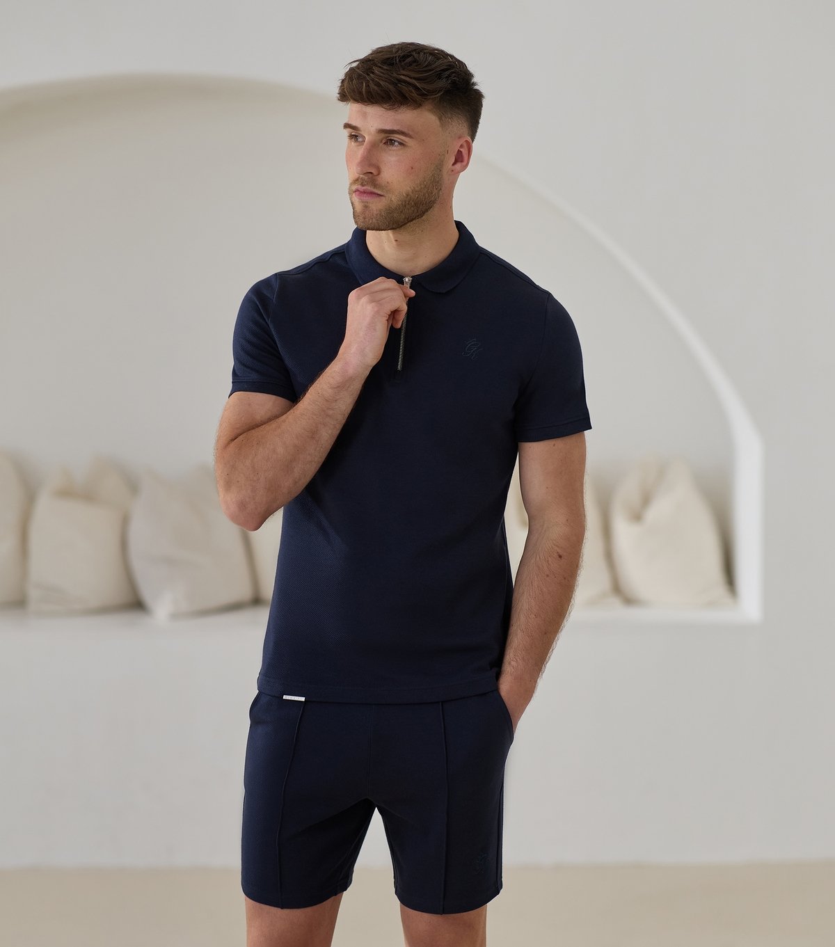 Gym King Men's Portals Navy Logo Embroidered Polo Top Gym King New Look - 1