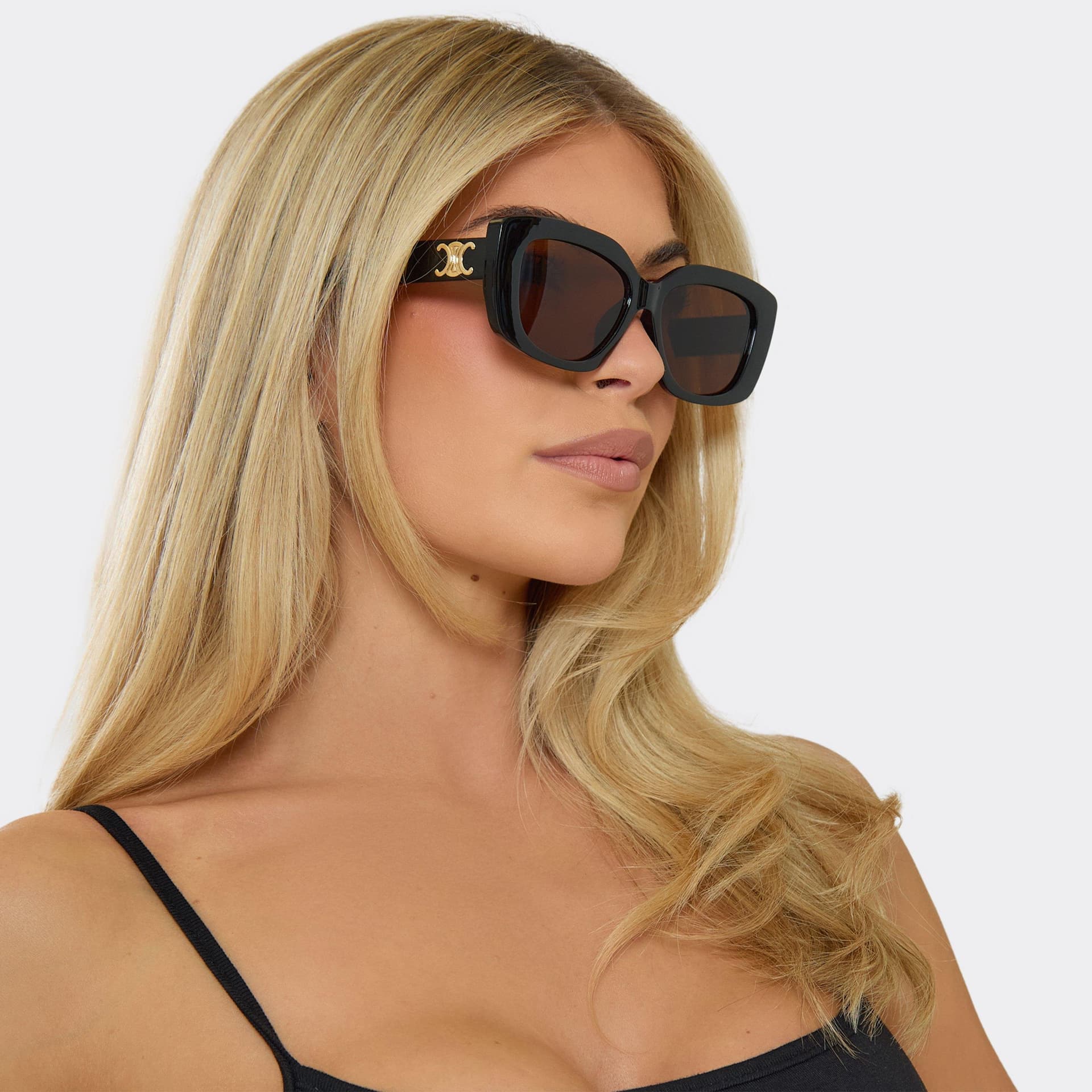 EGO Side Logo Detail Tinted Lense Thick Frame Sunglasses In Black, Women's Size UK 0