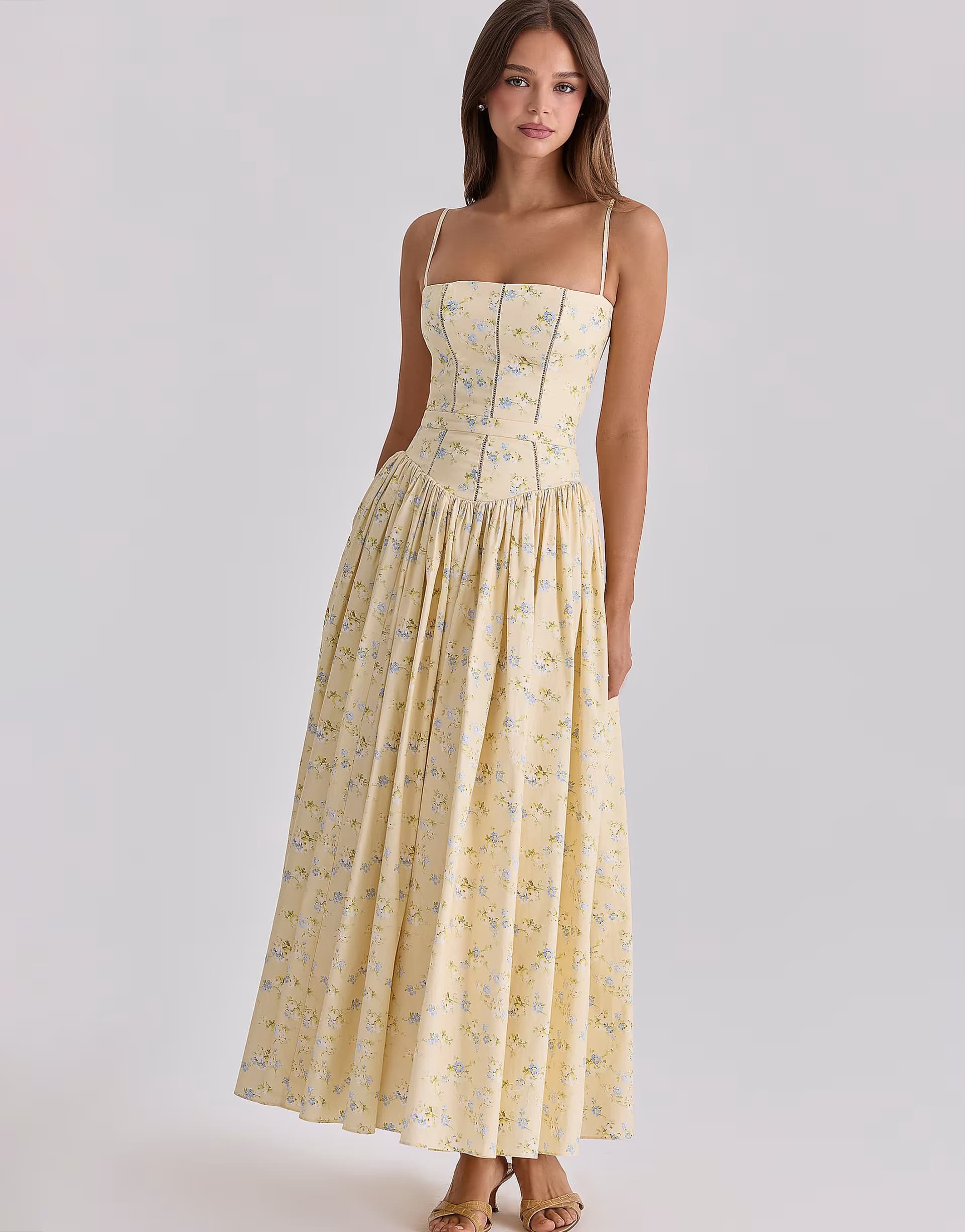 ASOS House of CB Ysabella floral lemon print cotton midi sundress in floral lemon print