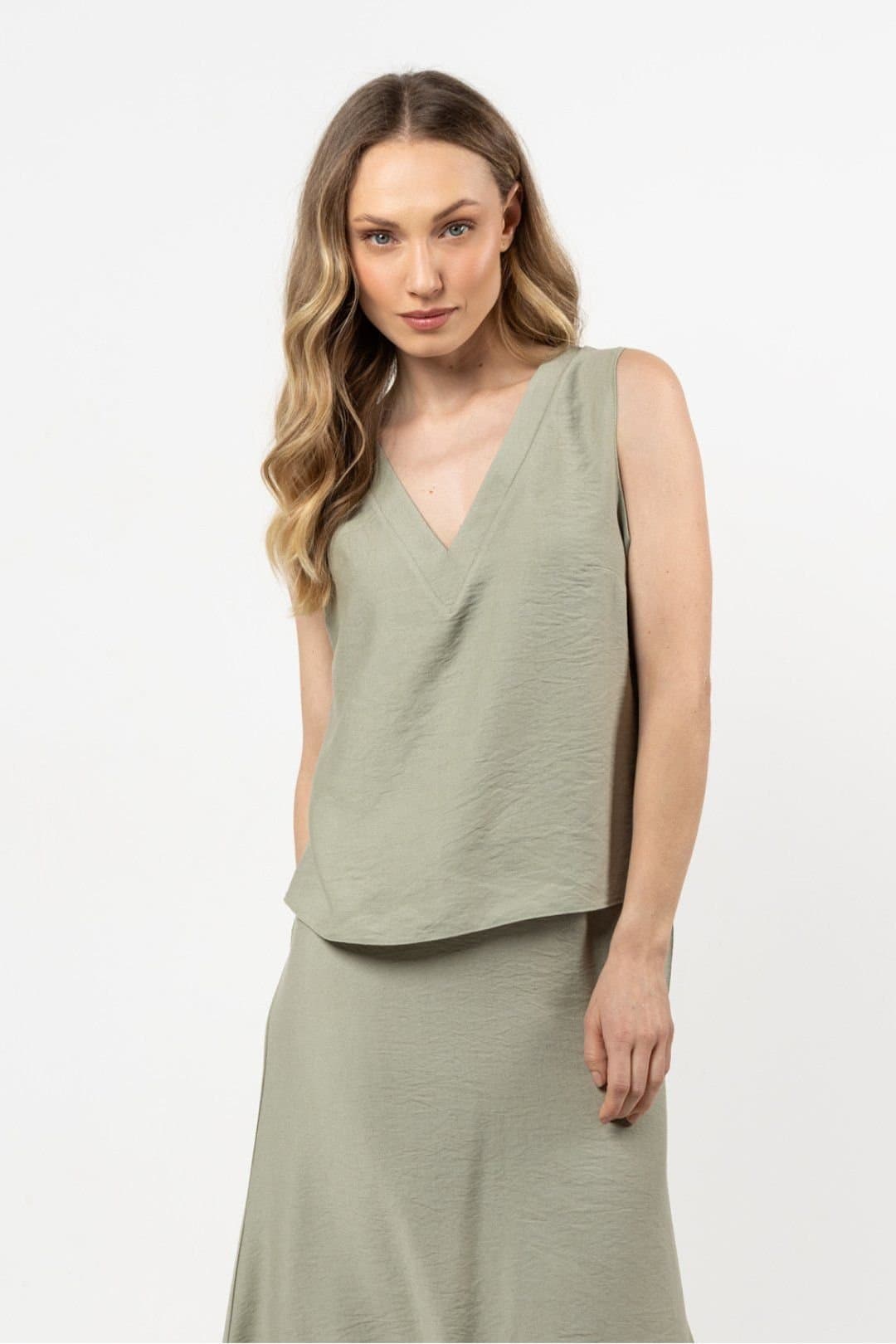 Love Lace Love Lace Green V Neck Blouse with Wide Straps