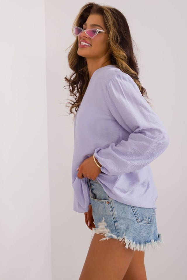 Love Lace Love Lace Women's Casual V Neck Puffy Long Sleeve Blouse in Lilac - 2