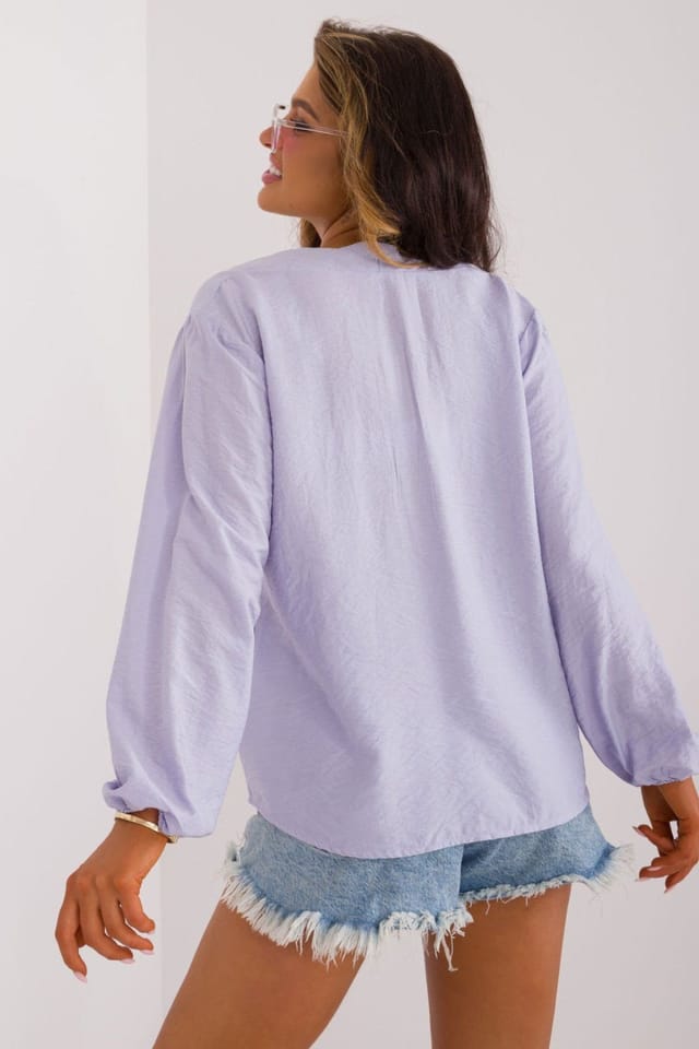 Love Lace Love Lace Women's Casual V Neck Puffy Long Sleeve Blouse in Lilac - 3