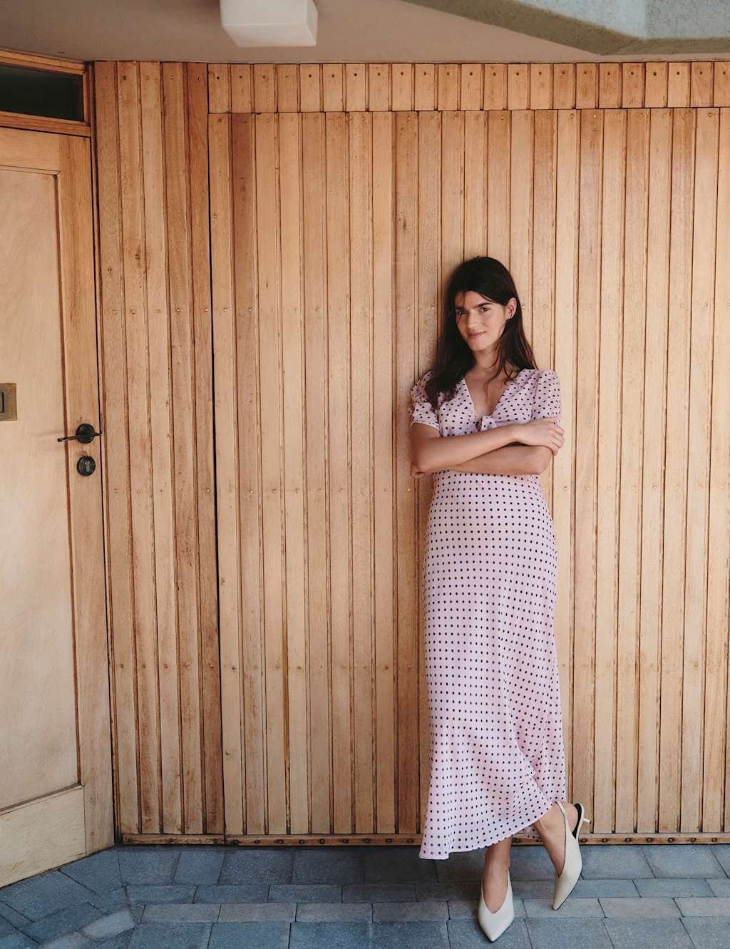 M&S Pink Mix Polka Dot Puff Sleeve Tea Dress
