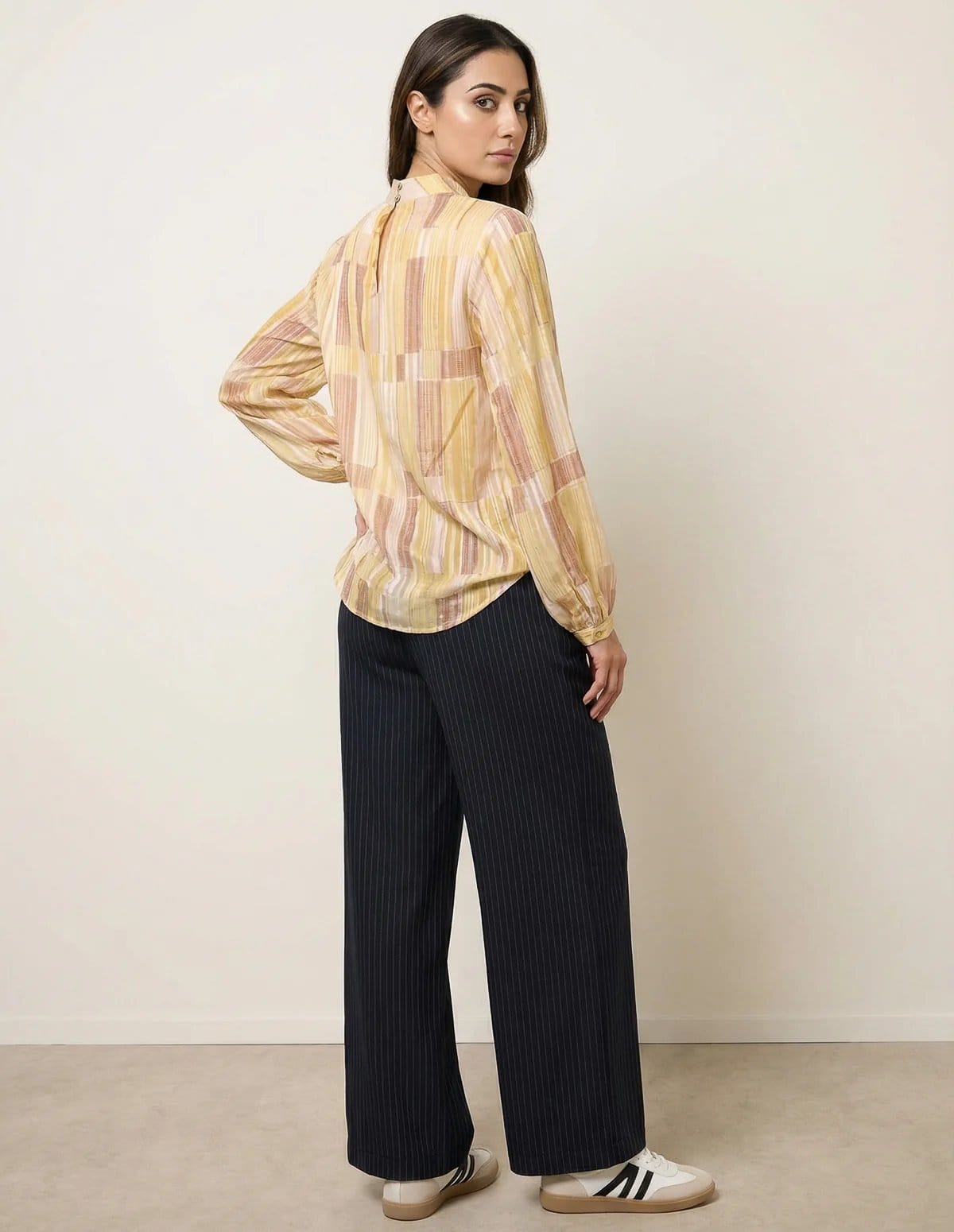 Blue Vanilla Tile Print Puffball Blouse With Metallic Detail - 4