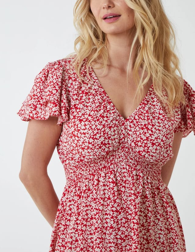 Blue Vanilla Double Ruffle Empire Shirred Mini Dress - 3