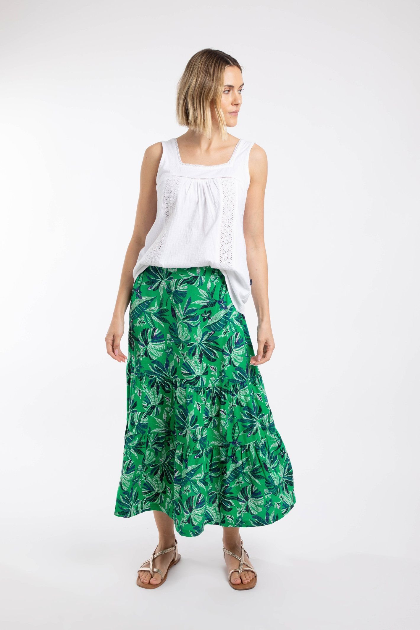Weird Fish Weird Fish Women's Cassis Printed Tiered Skirt in Green - 3