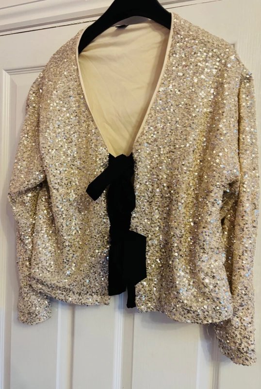 Shein Shein plunge sequin bow jacket bolero 16-18 XL same day post - 1