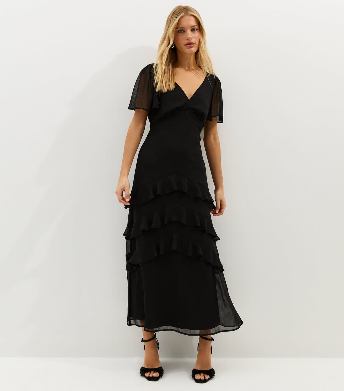 New Look Women's Black Chiffon Lace Tea Maxi Dress New Look
