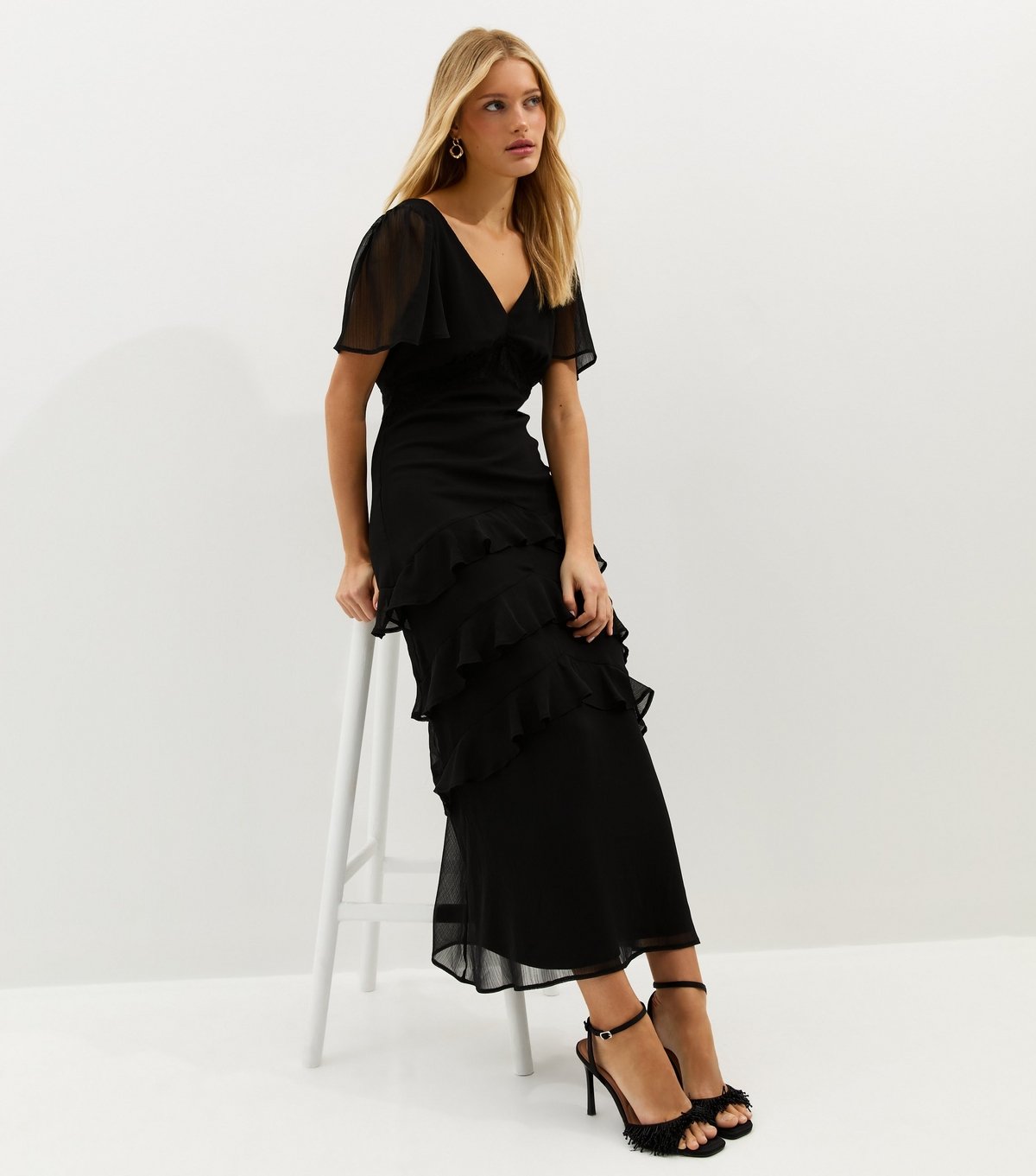 New Look Women's Black Chiffon Lace Tea Maxi Dress New Look - 3