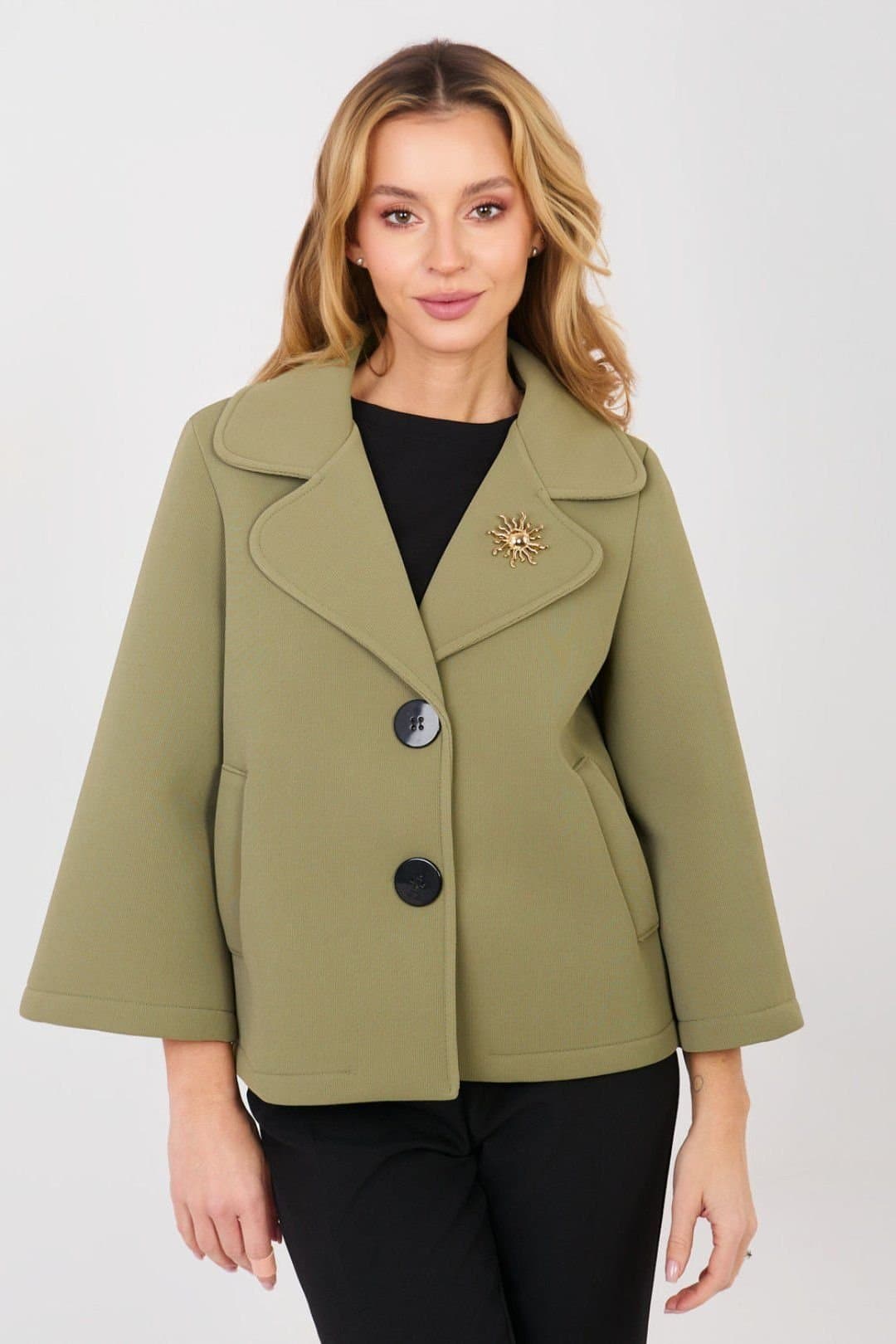 Love Lace Love Lace Women's Transitional Brooch Sleeve Coat in Green
