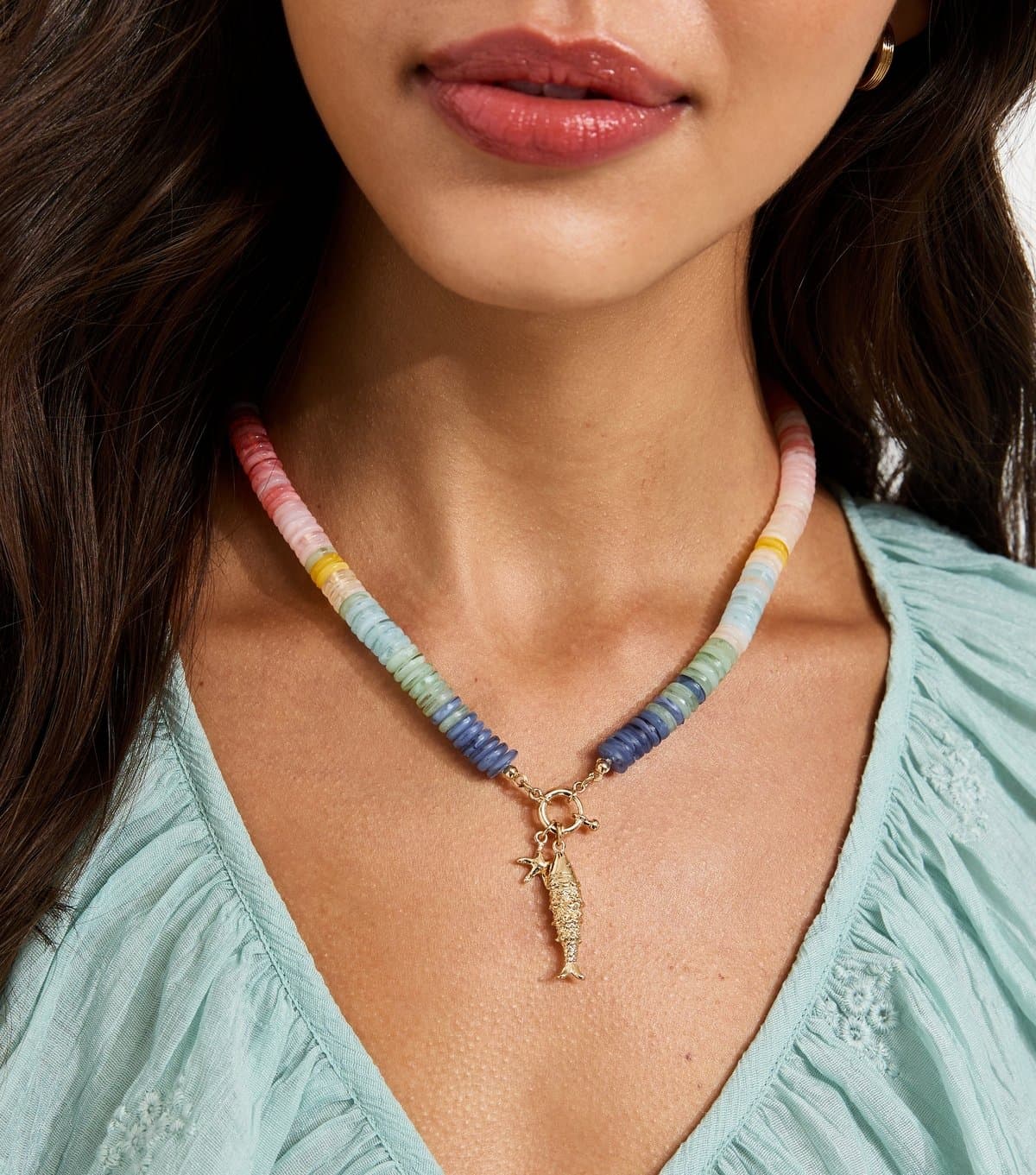 New Look Multicolour Beaded Fish Pendant Necklace New Look