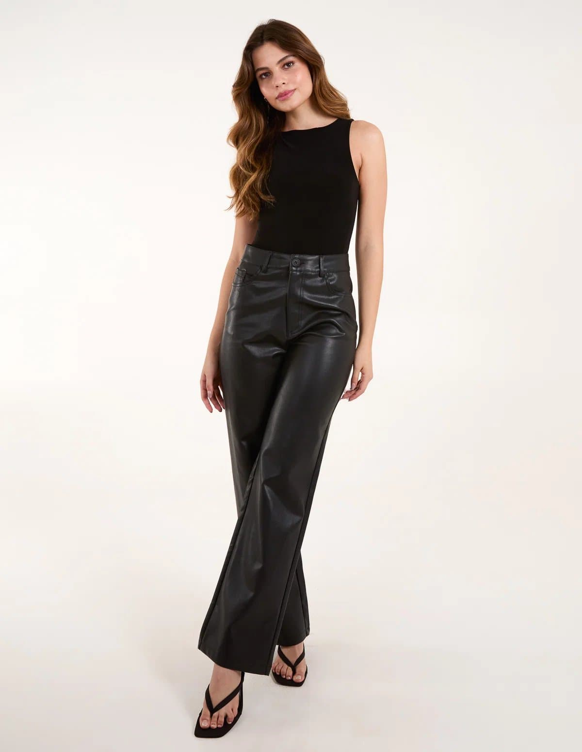 Blue Vanilla Faux Leather Straight Leg Trousers