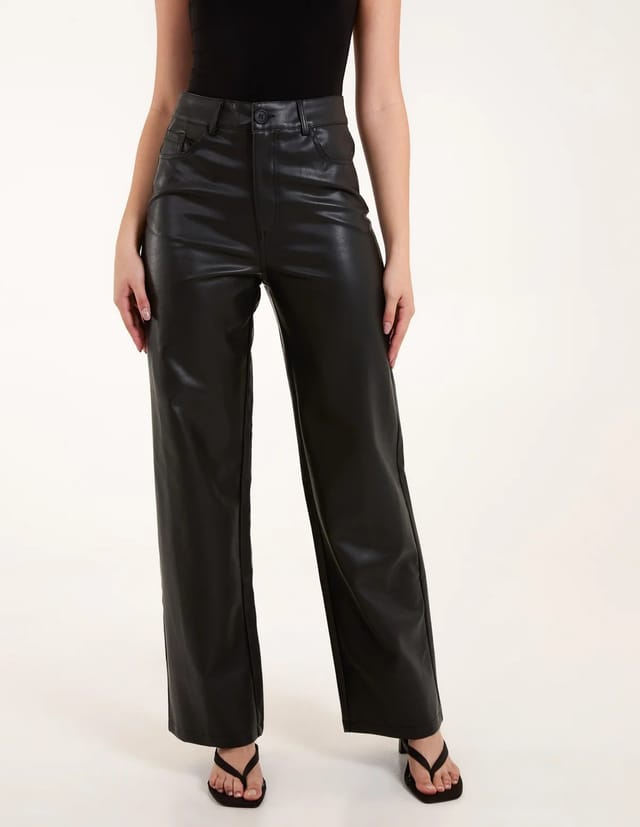Blue Vanilla Faux Leather Straight Leg Trousers - 3