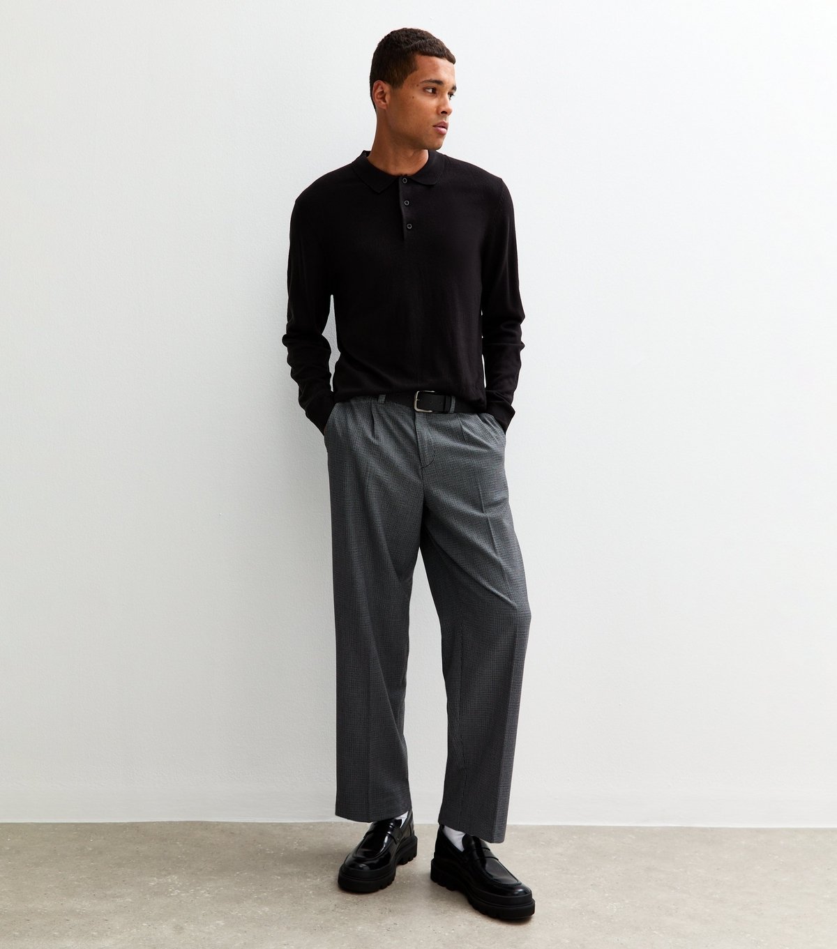 New Look Men's Black Regular Long Sleeve Polo Top New Look - 3