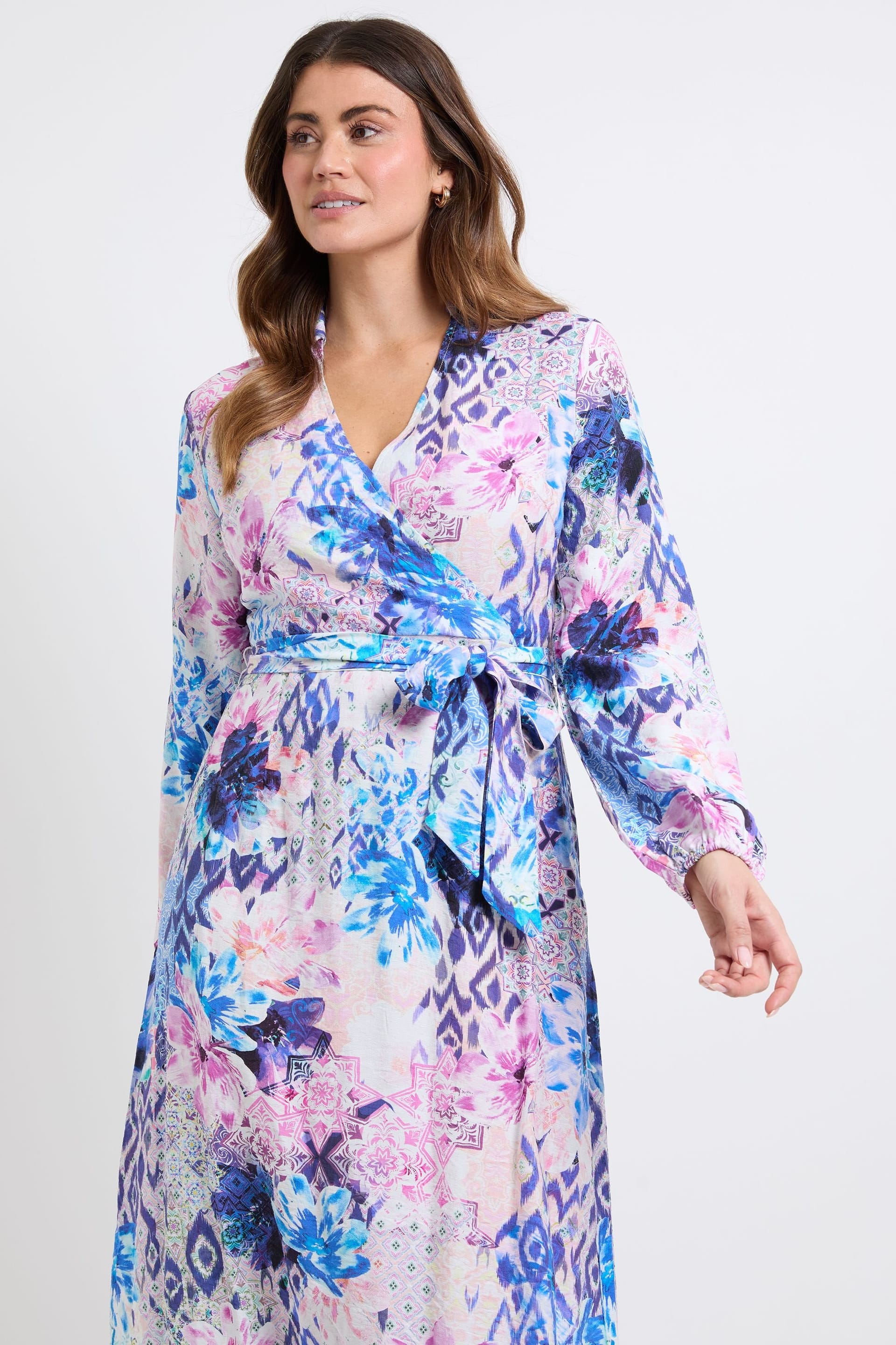 Wallis Wallis Women's Floral Wrap Midi Dress in Blue - 4