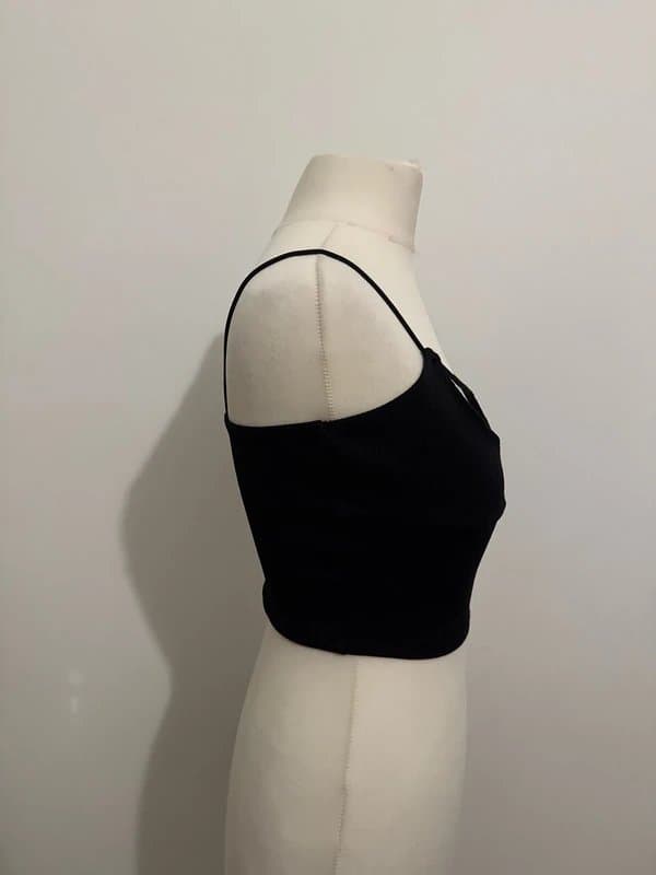 Bershka Bershka Black Ribbed Cut Out Cami Crop Top Size S