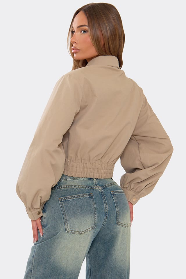EGO EGO Women's Long Sleeve Collared Pocket Detail Faux Leather Jacket in Stone - 3
