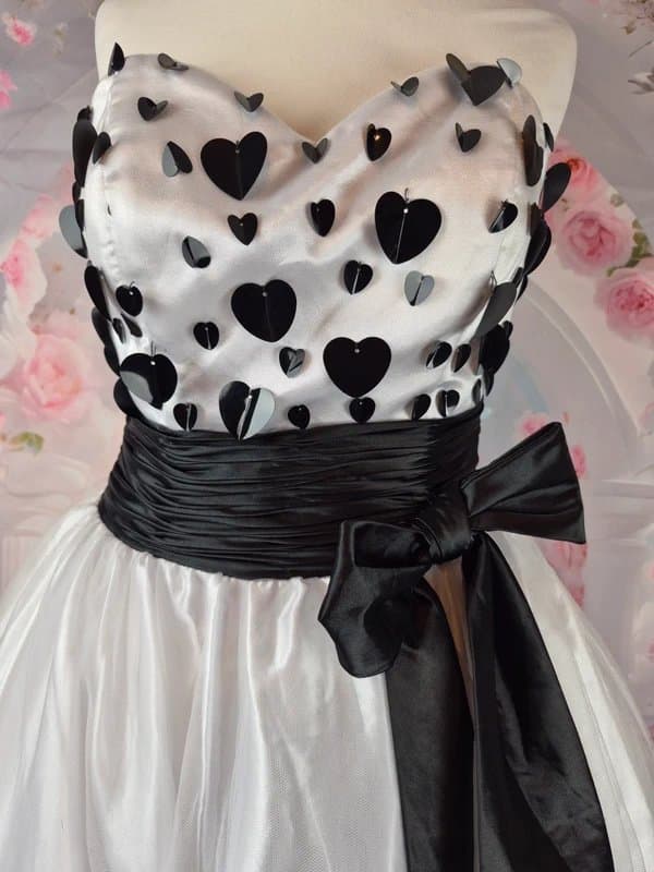 Ruby Prom Ruby Prom White Black Heart Sequin Tulle Dress Rockabilly Prom Party Size 8
