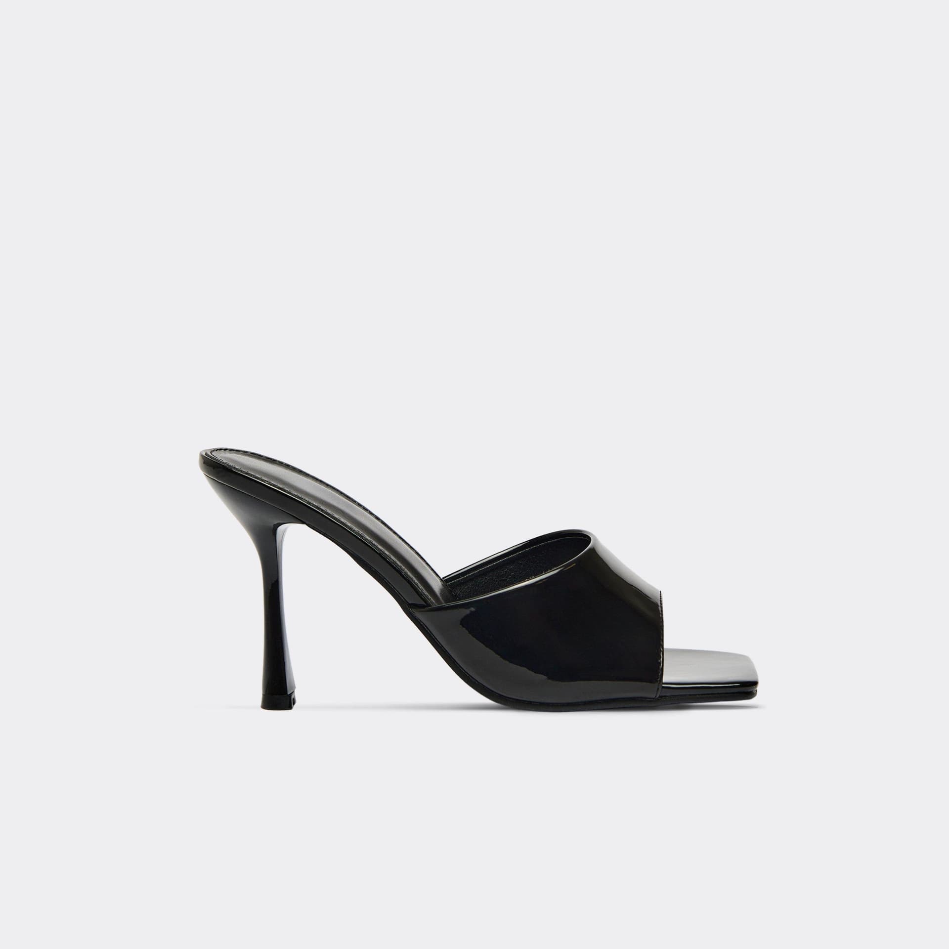 EGO EGO Black Patent Square Peep Toe Heeled Mule