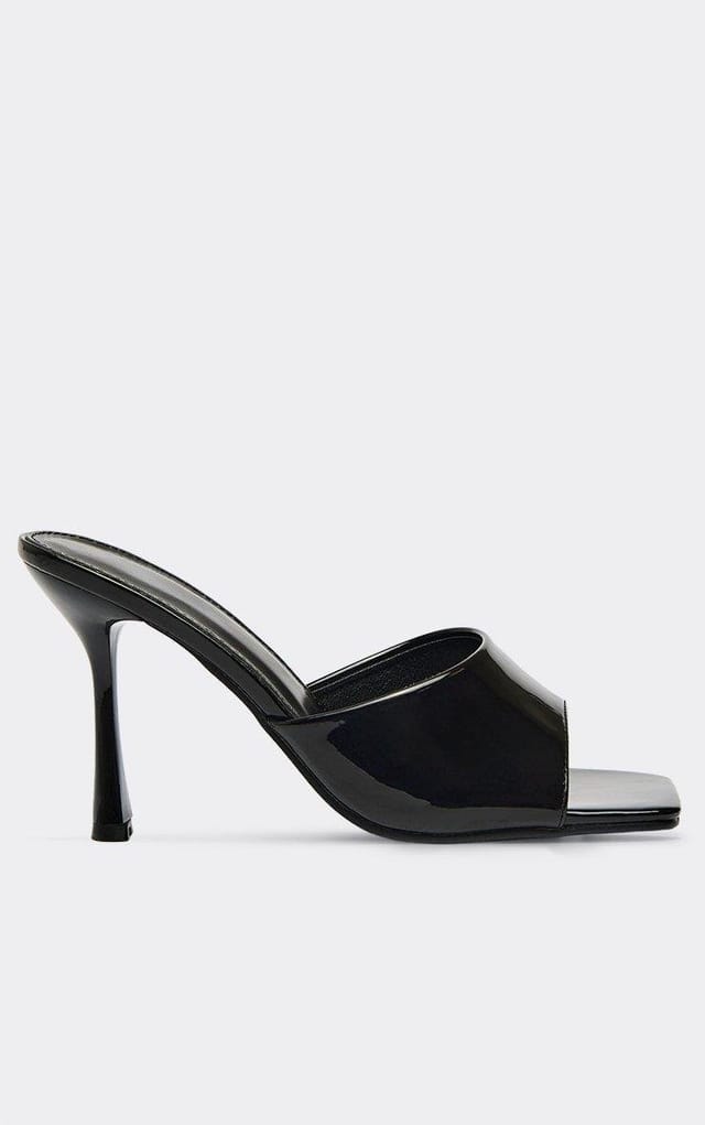 EGO Larson Square Peep Toe Heeled Mule In Black Patent, Women's Size UK 3 - 2