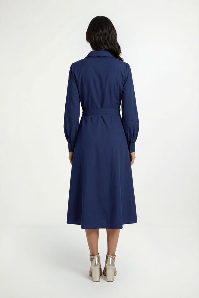 Wallis Wallis Women's Cotton Lace Detail Shirt Dress in Navy - 2