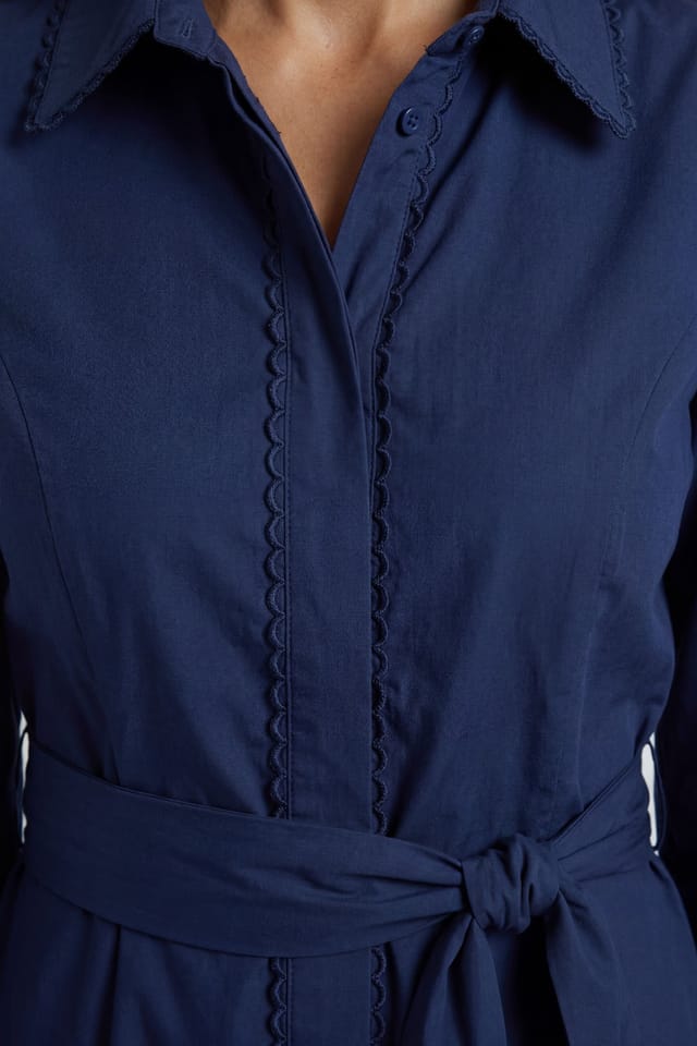 Wallis Wallis Women's Cotton Lace Detail Shirt Dress in Navy - 3